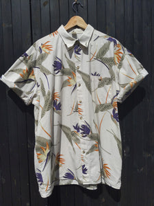 90s Birds of Paradise flower print short sleeve shirt L/XL
