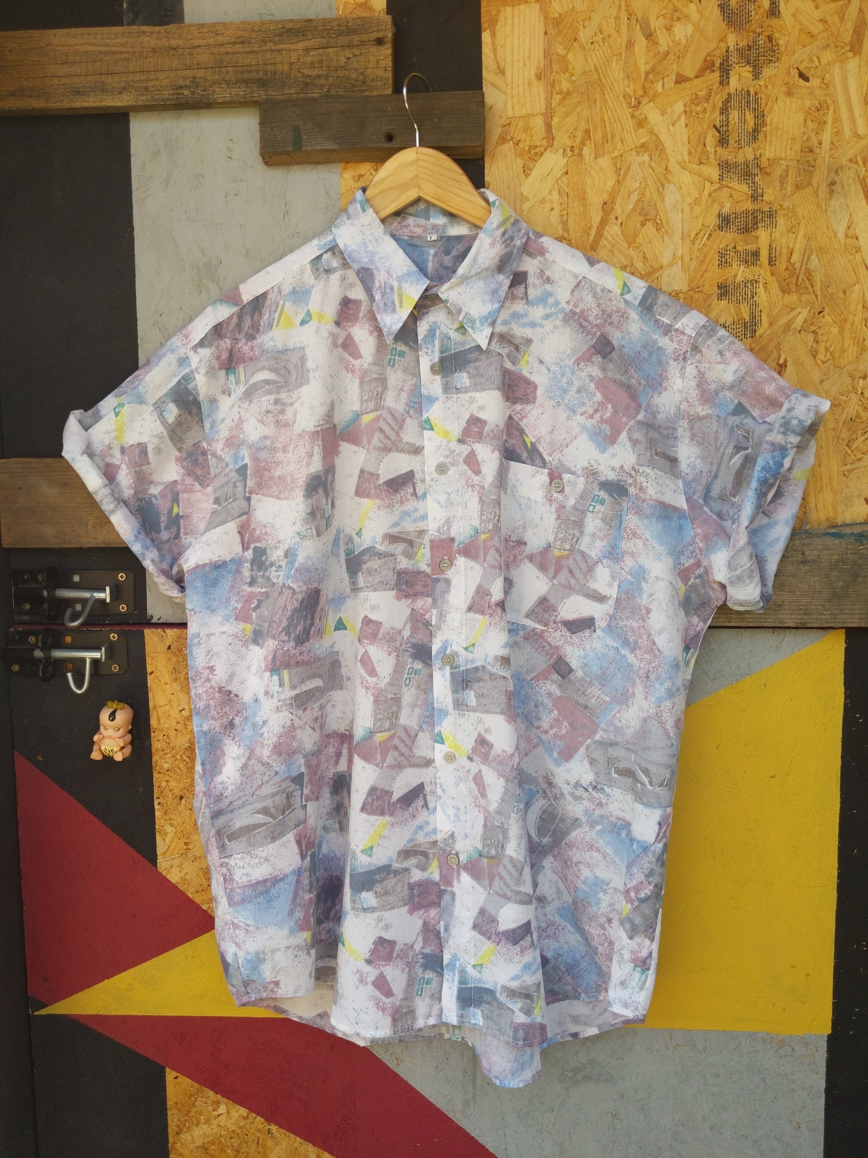 90s patterned short sleeve shirt L