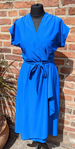 Vntage royal blue mock wrap dress size 12/14