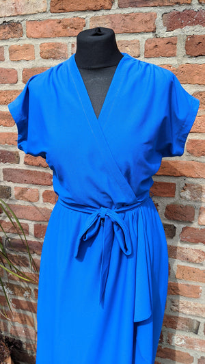Vntage royal blue mock wrap dress size 12/14