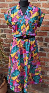 Vintage 80s tropical print midi dress size 12/14