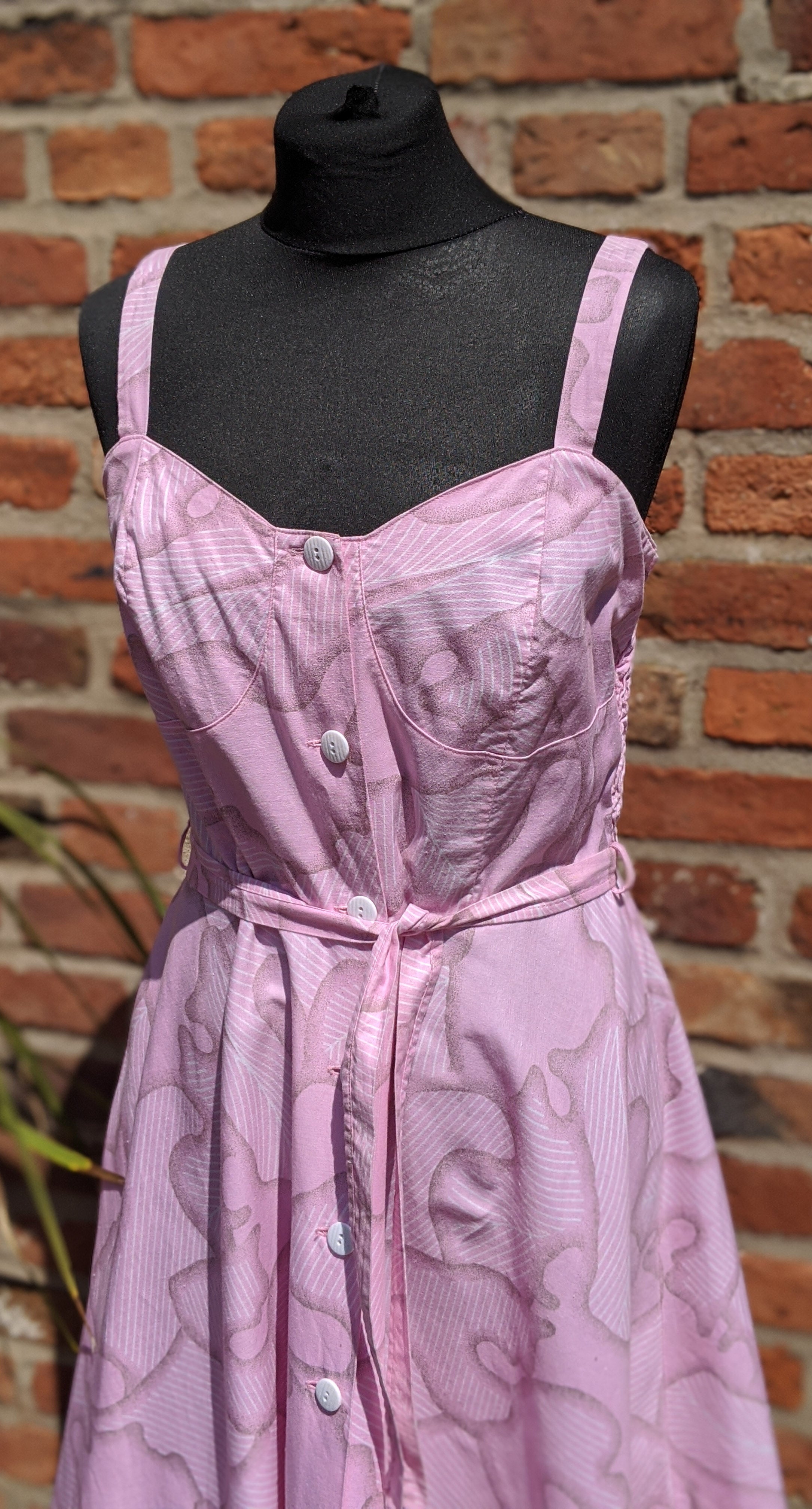 Vintage pink patterned cotton sundress size 14/16