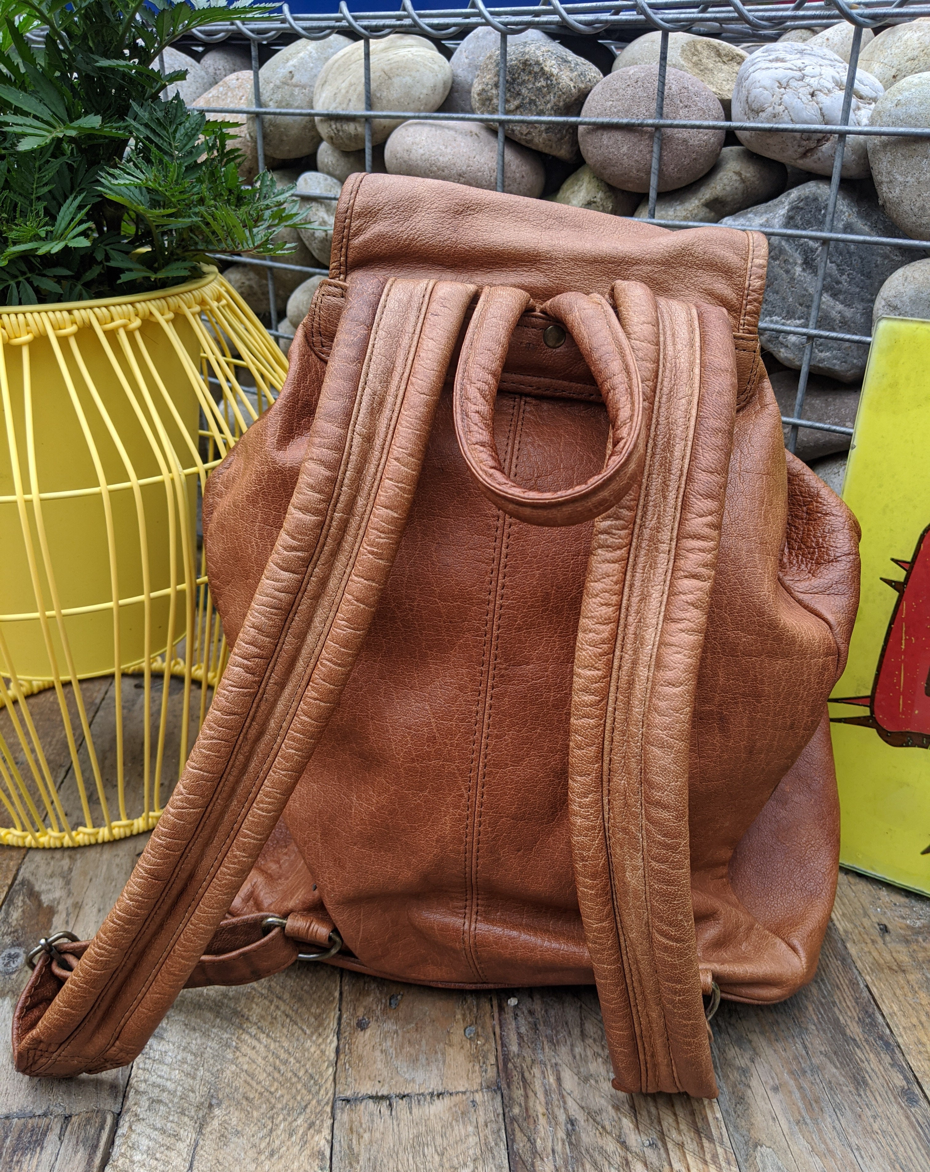 Vintage large brown leather backpack
