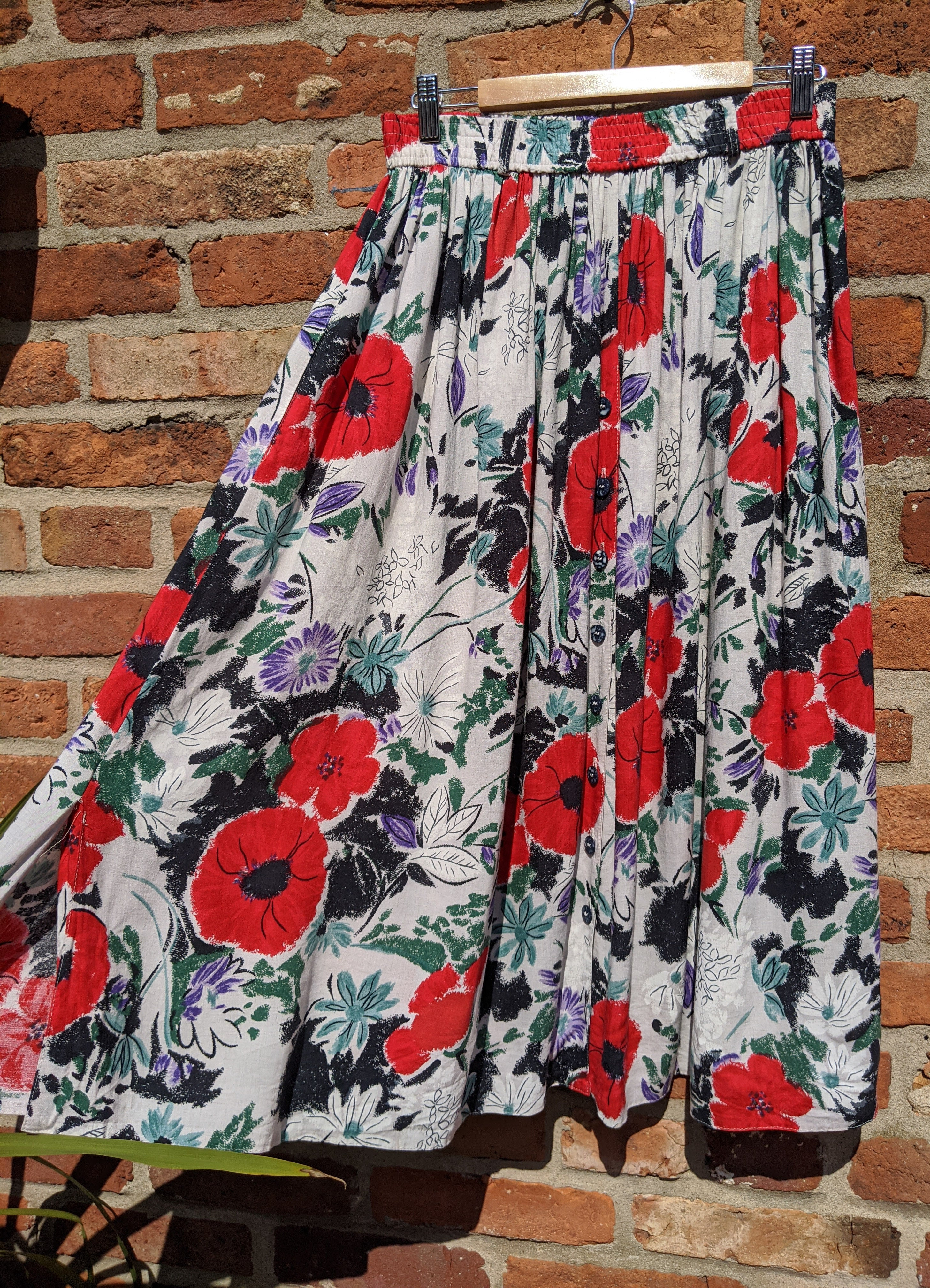 Poppy print midi skirt waist 27-33"