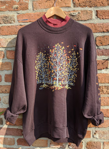 Kitsch Autumn leaves scene sweatshirt size XL
