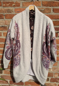 Oversized 80s paisley patterned wool cardigan size XL