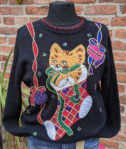 Cute cat embellished Christmas jumper size M/L item 892
